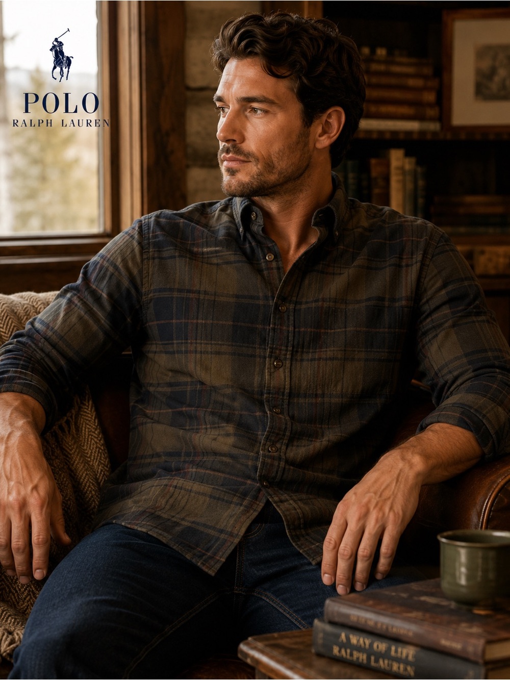 Polo by Ralph Lauren Men's Olive and Navy Plaid Button-Down Shirt